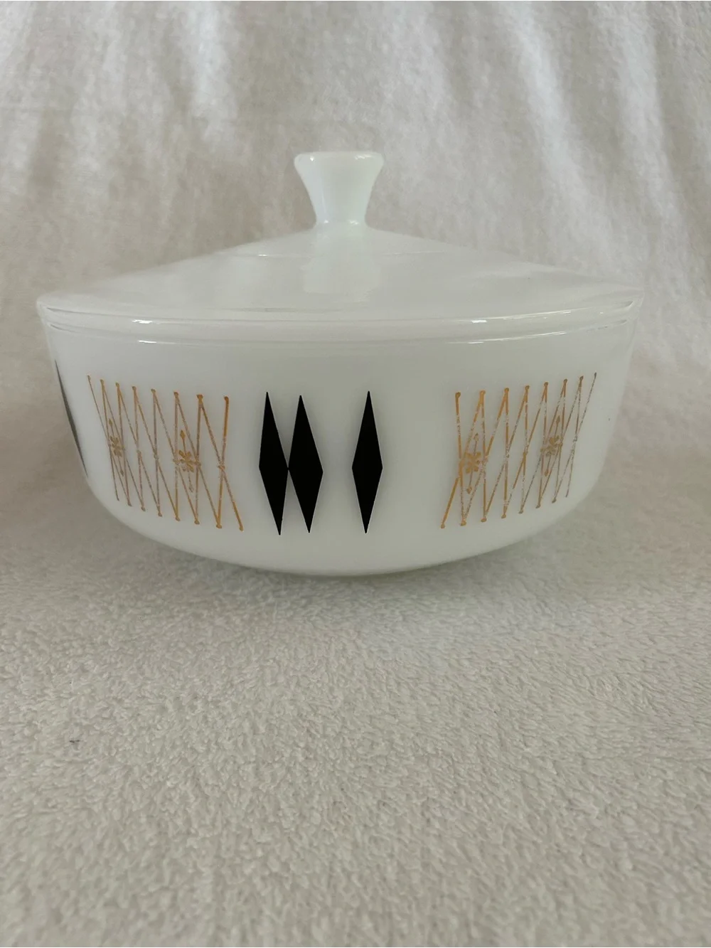 VTG Federal Glass 3.5 QT Casserole Dish & Lid Black Diamond Pattern MCM Retro